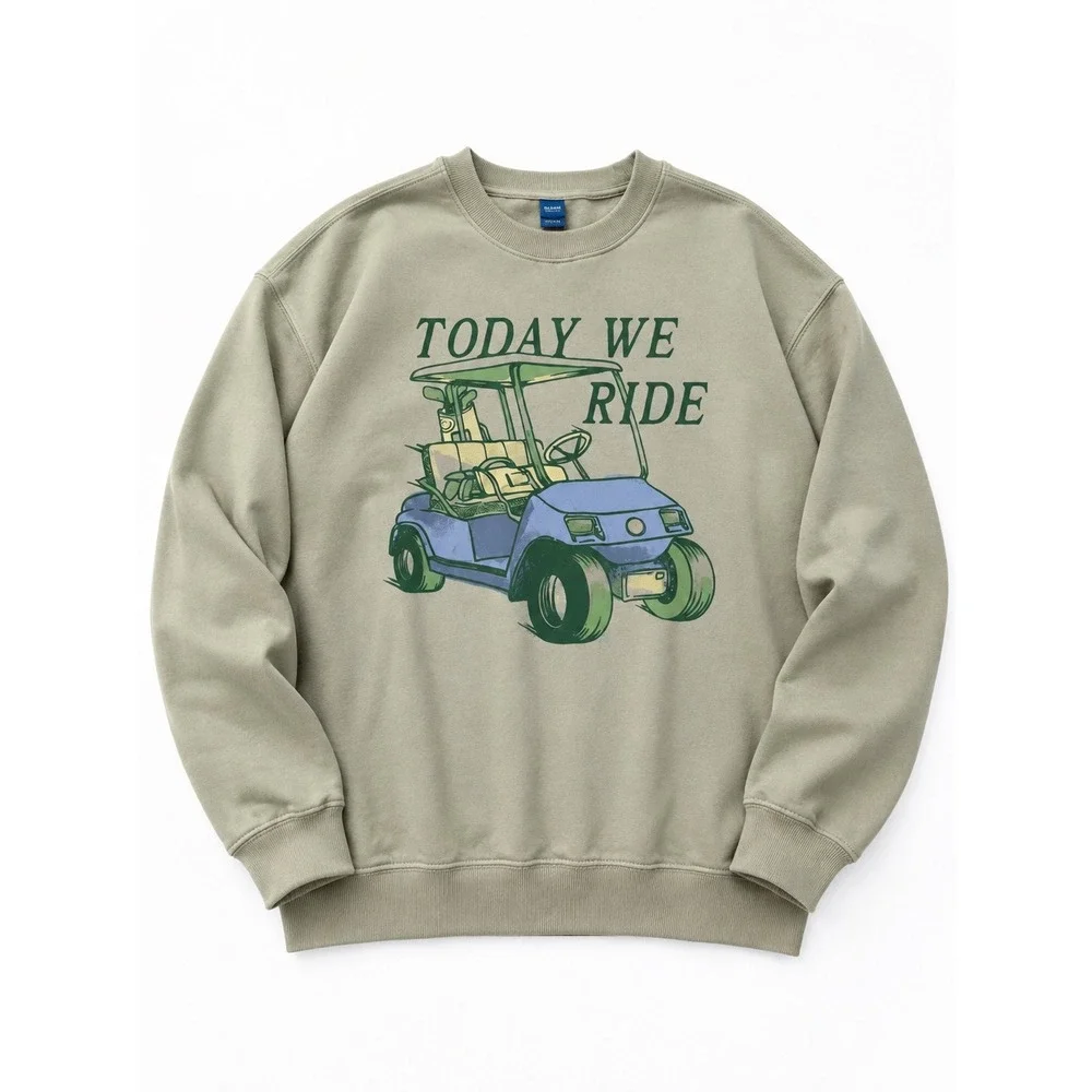 Old Navy Kids XL 14-16 Oversized Sweatshirt Sage Green Today We Ride Golf Cart